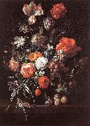 RUYSCH, Rachel Still-Life with Bouquet of Flowers and Plums af France oil painting artist